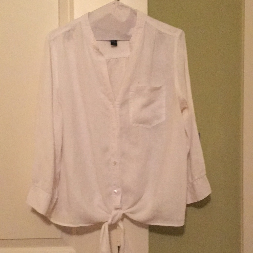 Inc size 12 Linen White Button-down blouse.